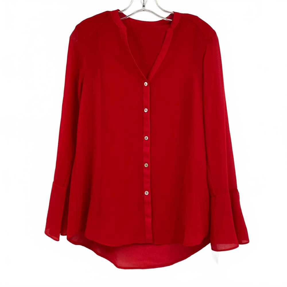 Foxcroft Red Button-Up Shirt Flare Sleeve | Womens 2
